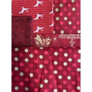 5 Pieces Christmas Holiday Fabric -Red Polka Dots Reindeer -Various Lengths